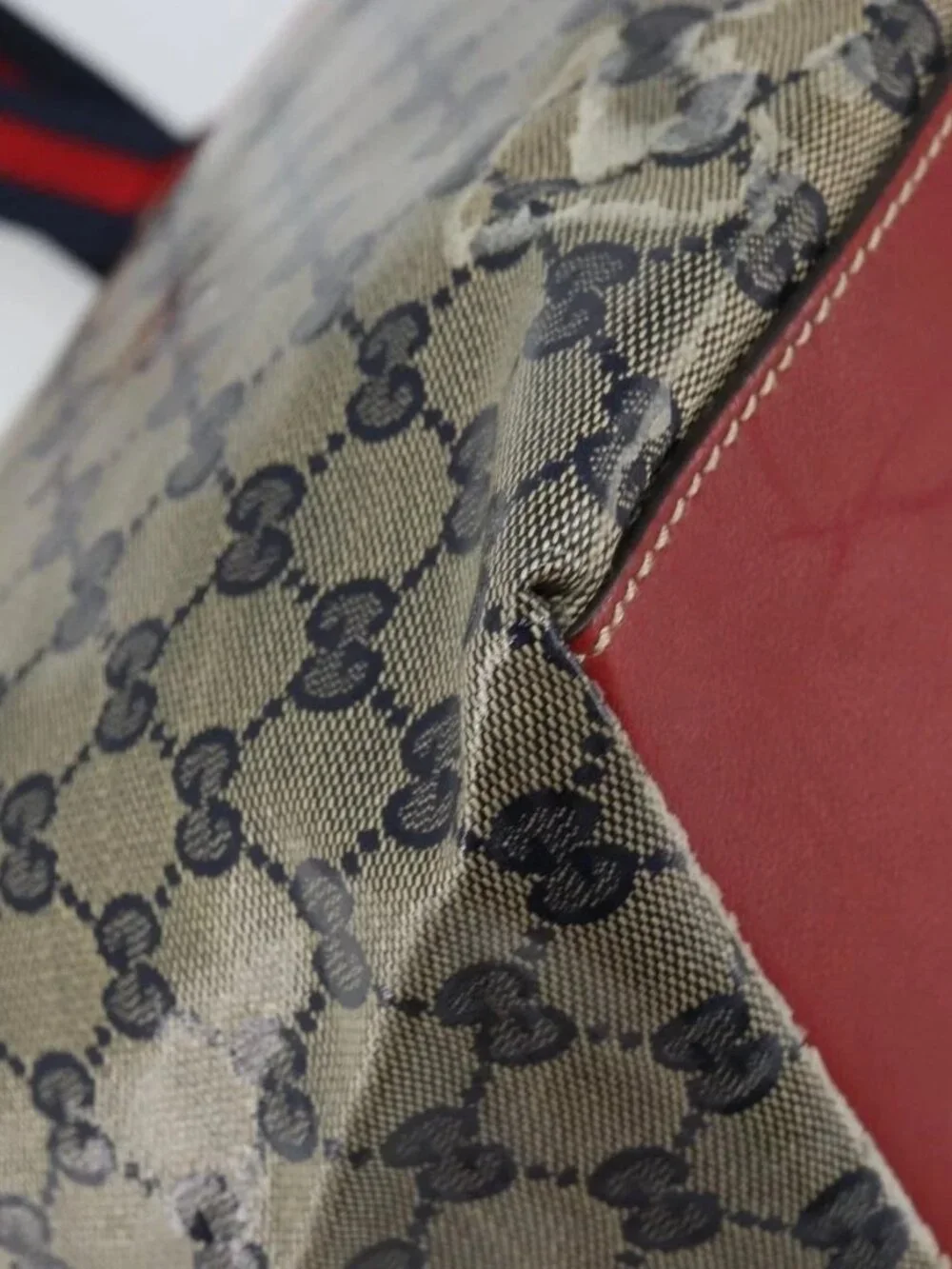 GUCCI GG Crystal Sherry Line Tote Bag Coated Canvas Navy Gold 131231 Auth 164487